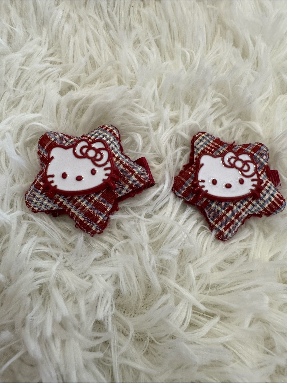 Hello Kitty Red Plaid Star Hair Clips for Kids set of 2